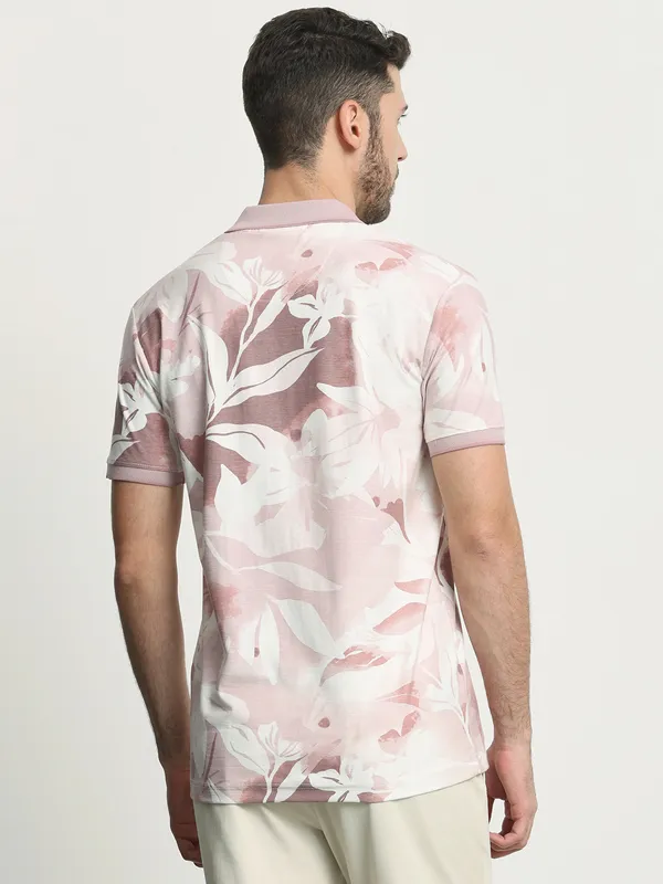MUFTI pink printed mens polo t-shirt