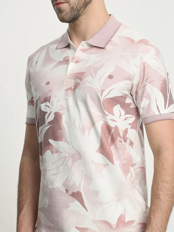 MUFTI pink printed mens polo t-shirt