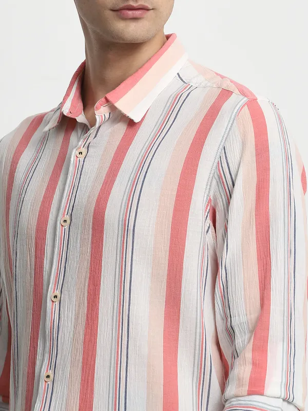 MUFTI pink striped casual wear mens shirt