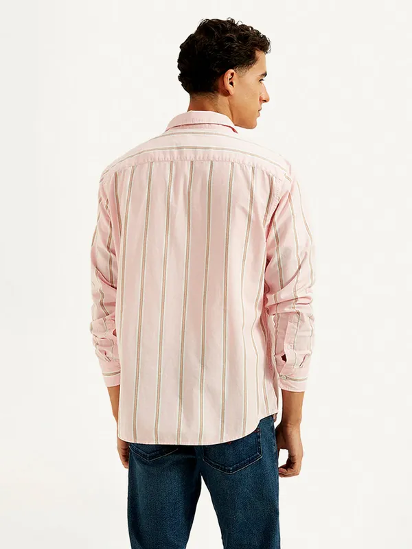 MUFTI pink striped slim fit casual shirt
