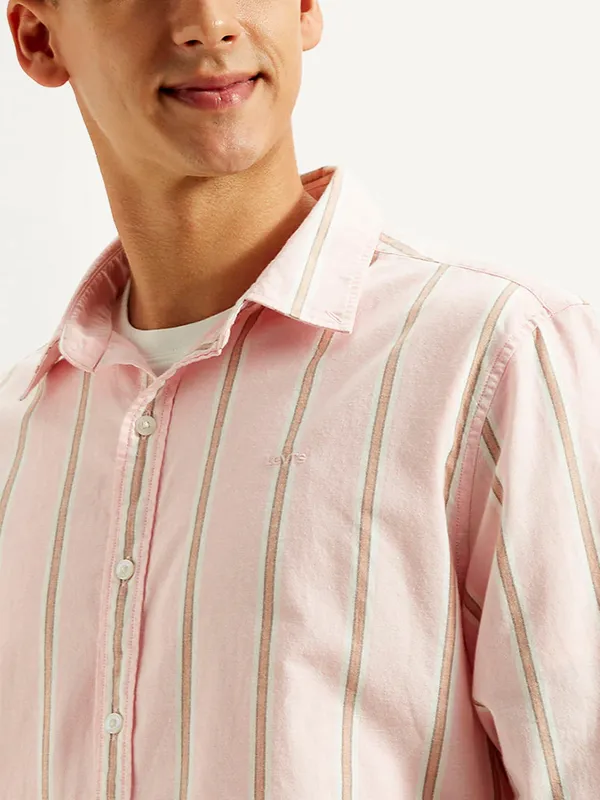 MUFTI pink striped slim fit casual shirt