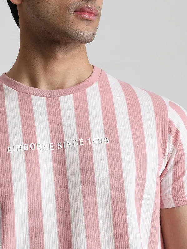 MUFTI pink textured stripe polo t-shirt