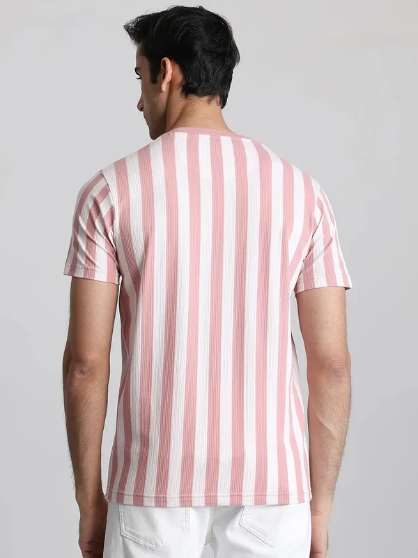 MUFTI pink textured stripe polo t-shirt