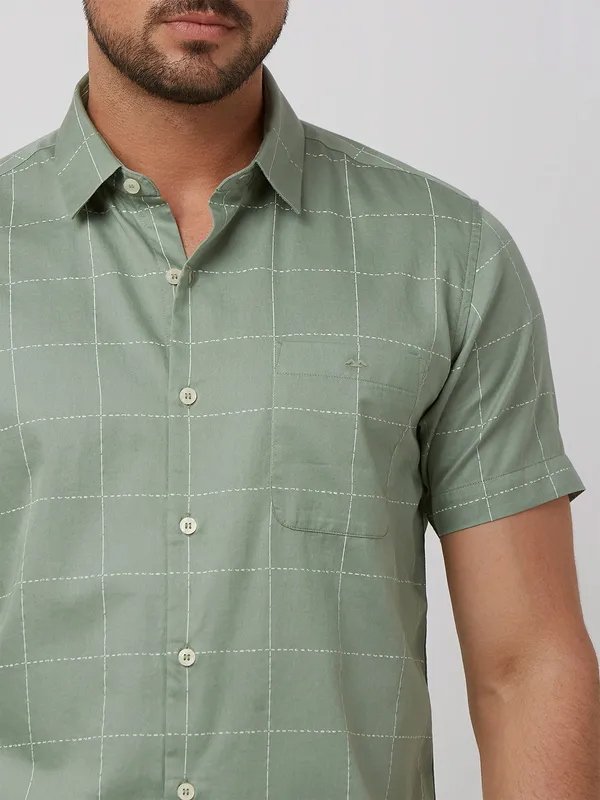MUFTI pista green checks casual cotton shirt