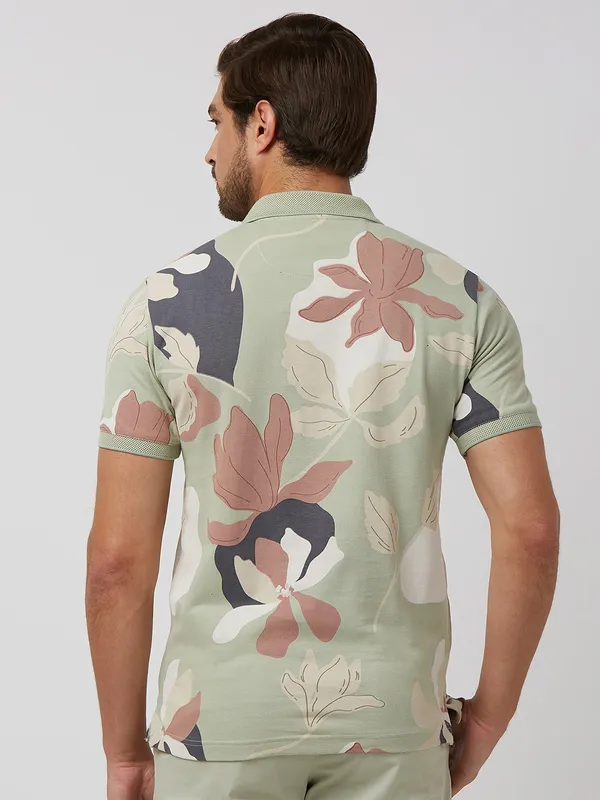 MUFTI pista green floral printed cotton t-shirt