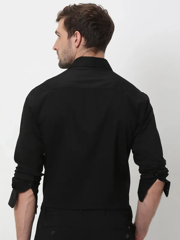 MUFTI plain black slim fit shirt for men