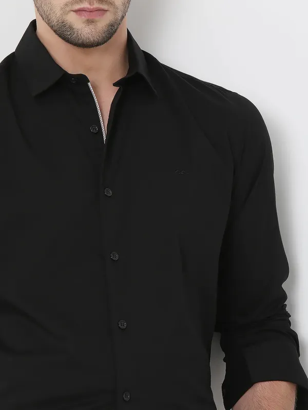 MUFTI plain black slim fit shirt for men