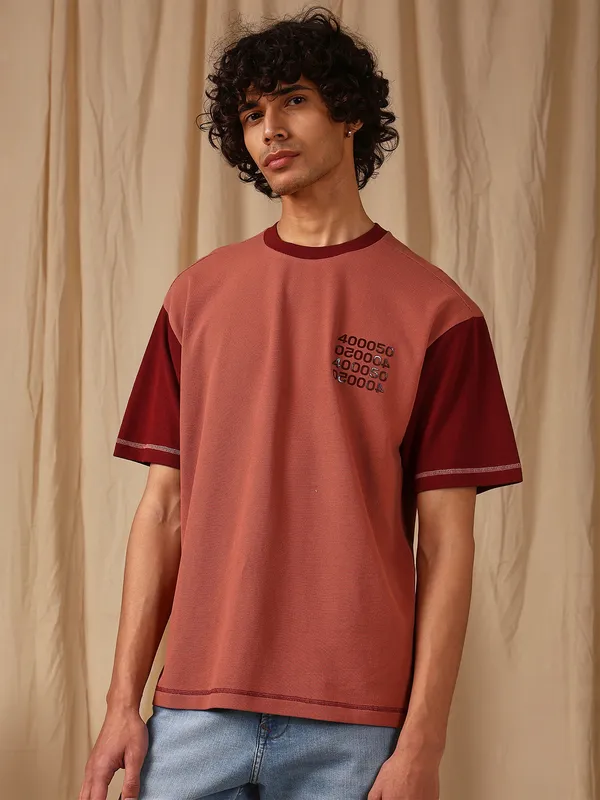 MUFTI plain brown cotton t-shirt