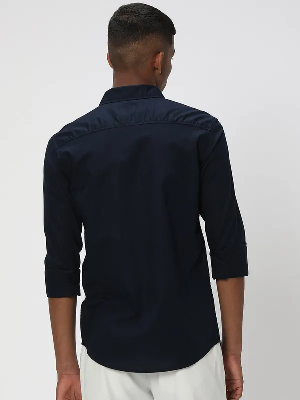 Mufti plain navy cotton shirt