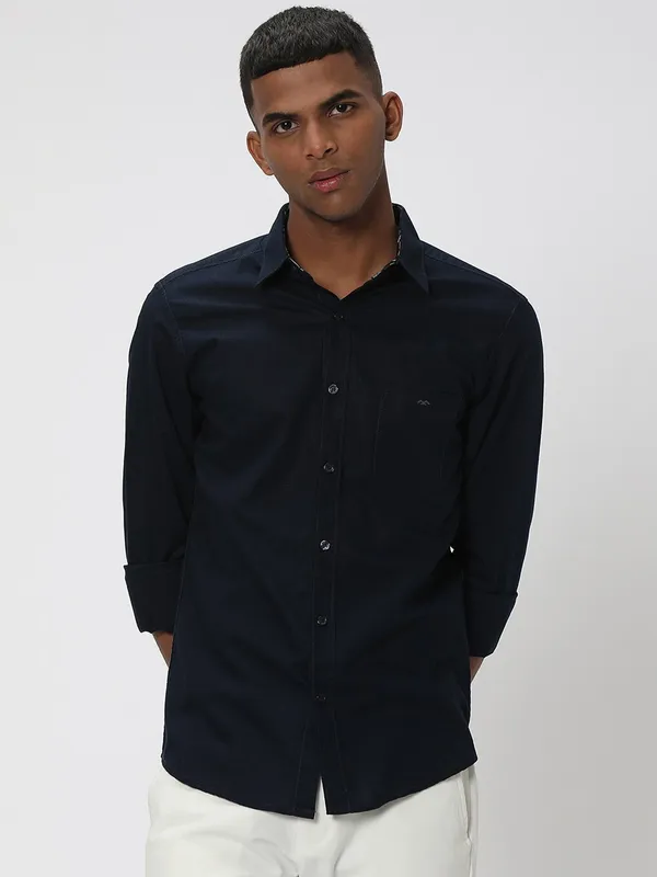 Mufti plain navy cotton shirt