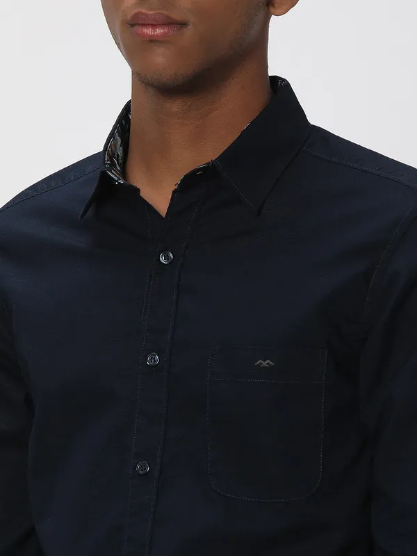 Mufti plain navy cotton shirt