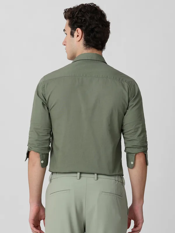 MUFTI plain olive cotton shirt for men