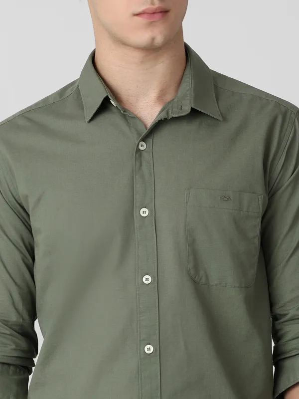 MUFTI plain olive cotton shirt for men