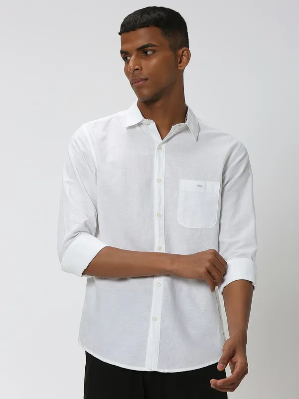 Mufti plain white cotton linen shirt
