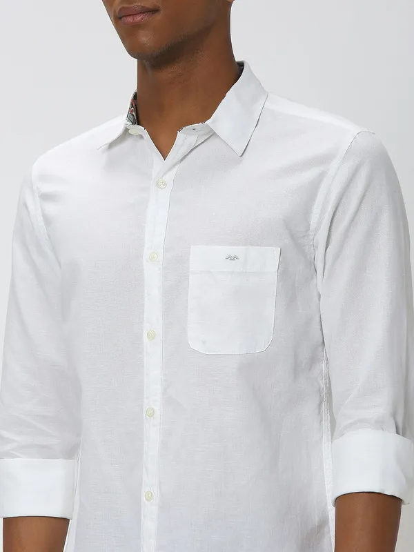 Mufti plain white cotton linen shirt