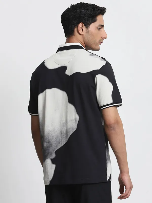 MUFTI printed black cotton polo t-shirt