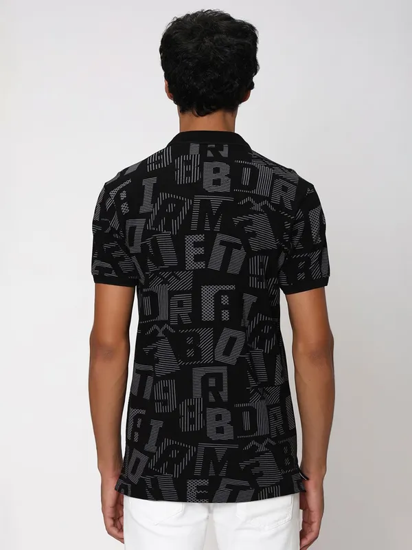 Mufti printed black polo t shirt