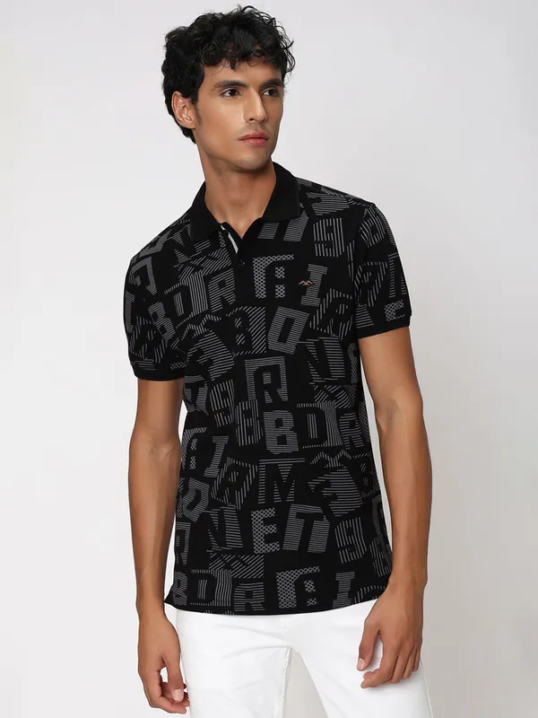 Mufti printed black polo t shirt