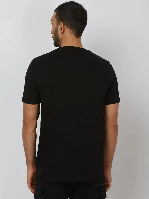 MUFTI printed cotton black slim fit t-shirt