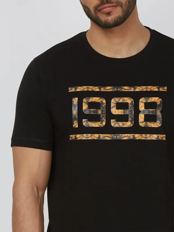 MUFTI printed cotton black slim fit t-shirt