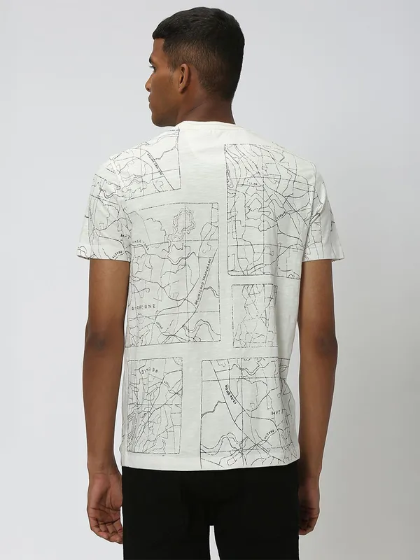 Mufti printed cotton white t shirt