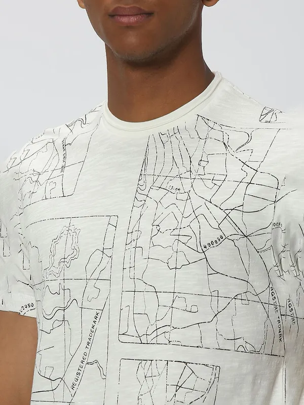 Mufti printed cotton white t shirt