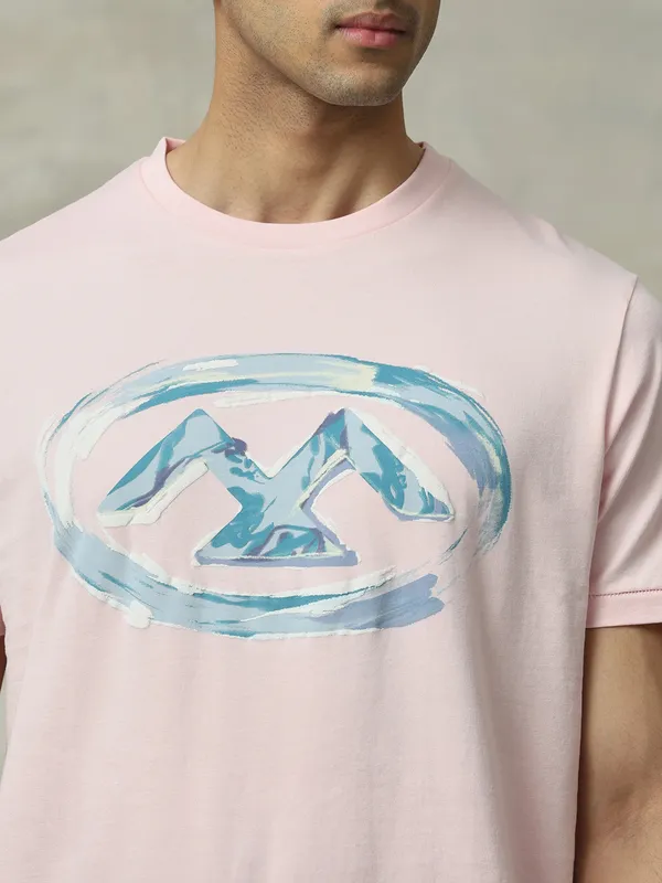 MUFTI printed light pink slim fit cotton t-shirt