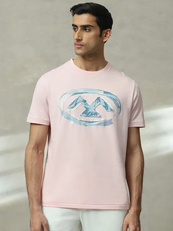MUFTI printed light pink slim fit cotton t-shirt