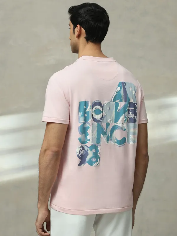 MUFTI printed light pink slim fit cotton t-shirt