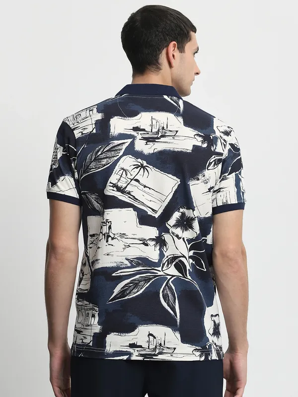 MUFTI printed navy cotton polo t-shirt