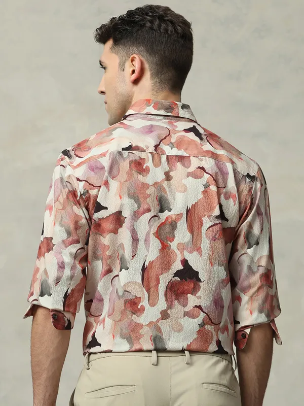 MUFTI printed off white cotton shirt