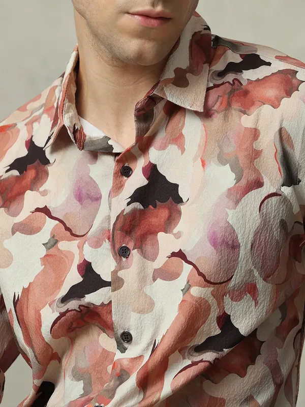 MUFTI printed off white cotton shirt