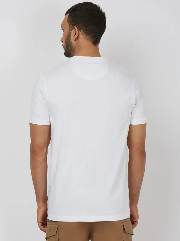 MUFTI printed white cotton slim fit t-shirt