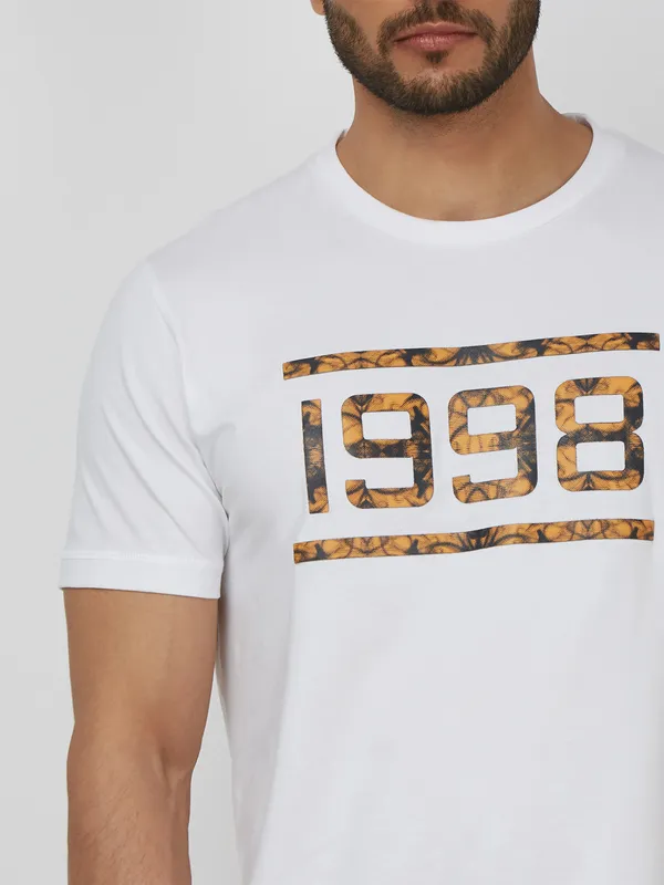 MUFTI printed white cotton slim fit t-shirt