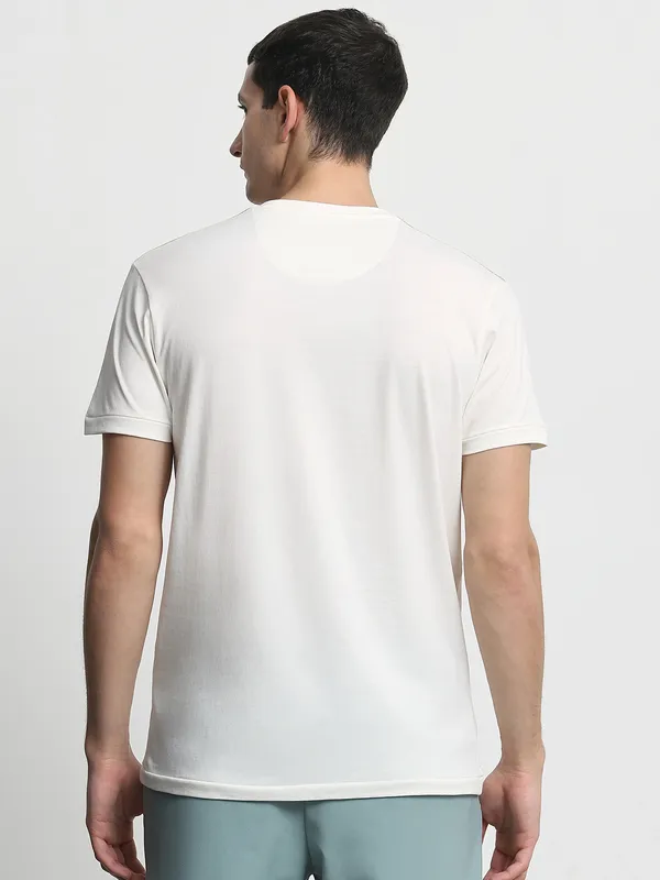 MUFTI printed white cotton slim fit t-shirt for men