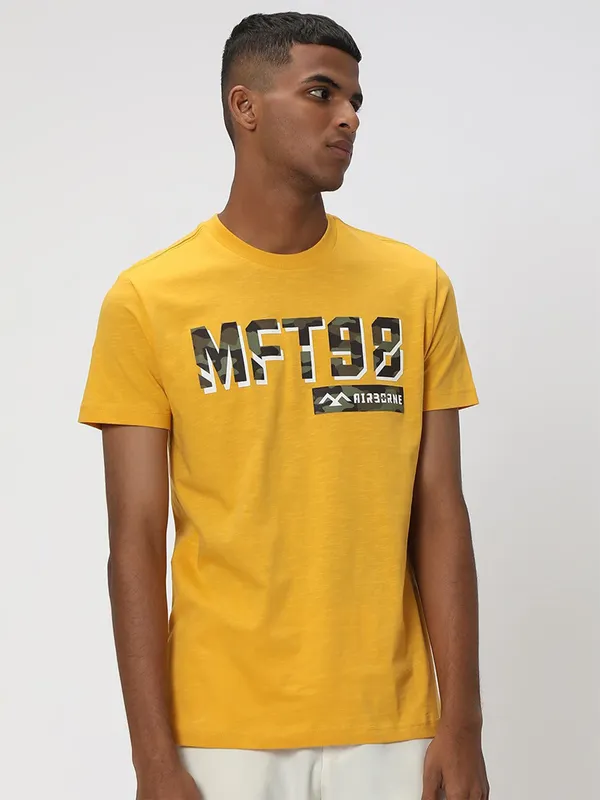 Mufti printed yellow t shirt
