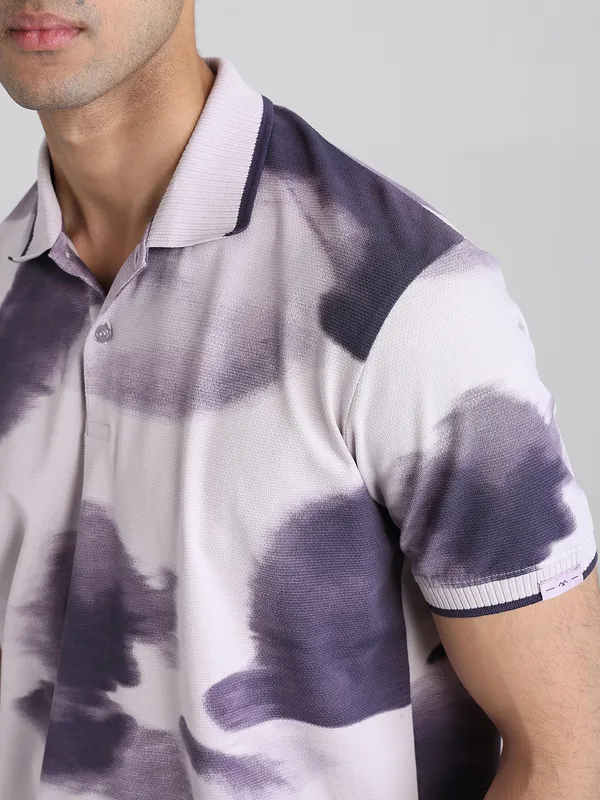 MUFTI purple and white polo neck t-shirt