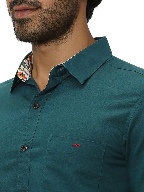Mufti rama green plain slim fit shirt