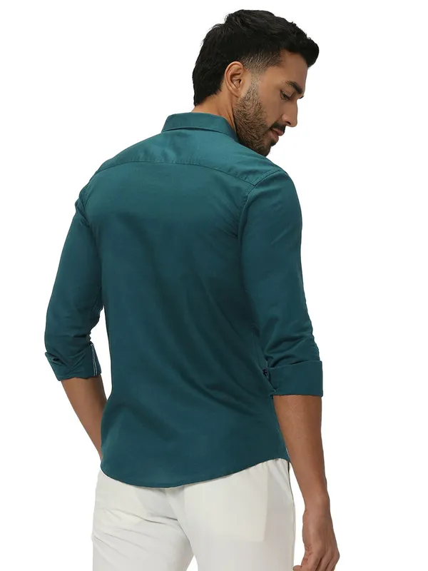 Mufti rama green plain slim fit shirt