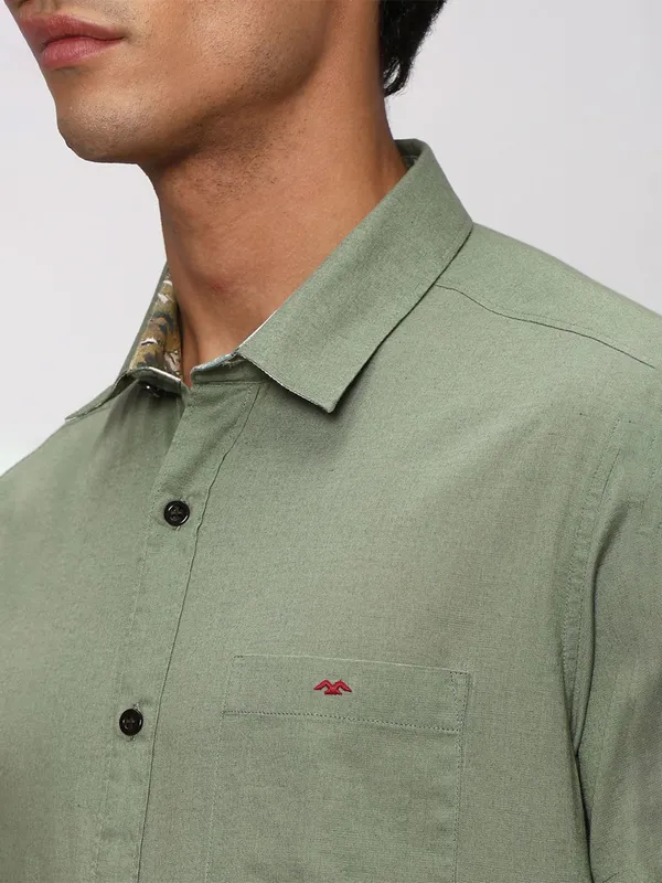 Mufti sage green casual shirt in plain
