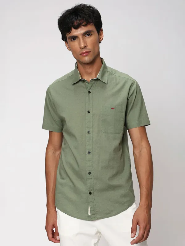 Mufti sage green casual shirt in plain