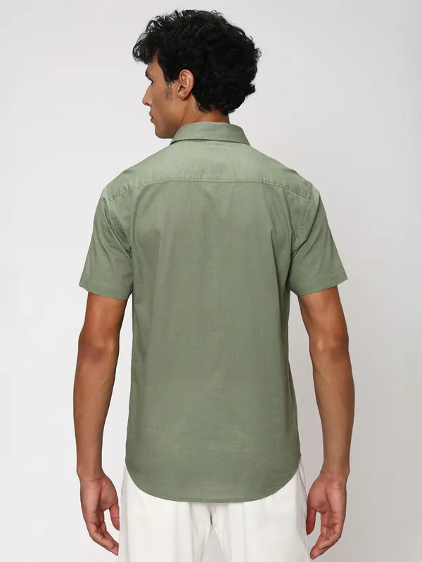 Mufti sage green casual shirt in plain