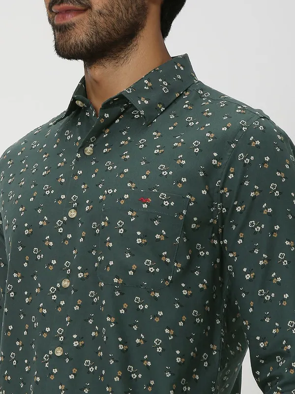 Mufti sage green printed cotton shirt