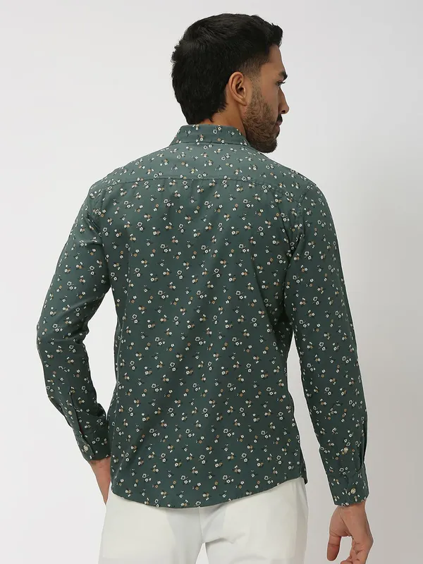 Mufti sage green printed cotton shirt