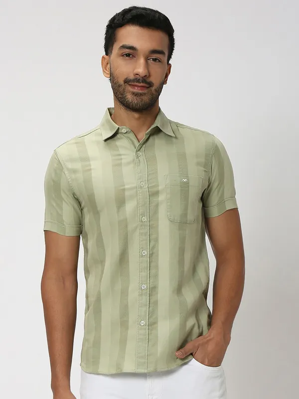 Mufti sage green stripe cotton shirt