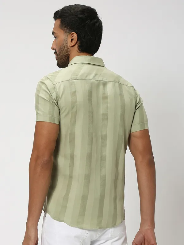 Mufti sage green stripe cotton shirt