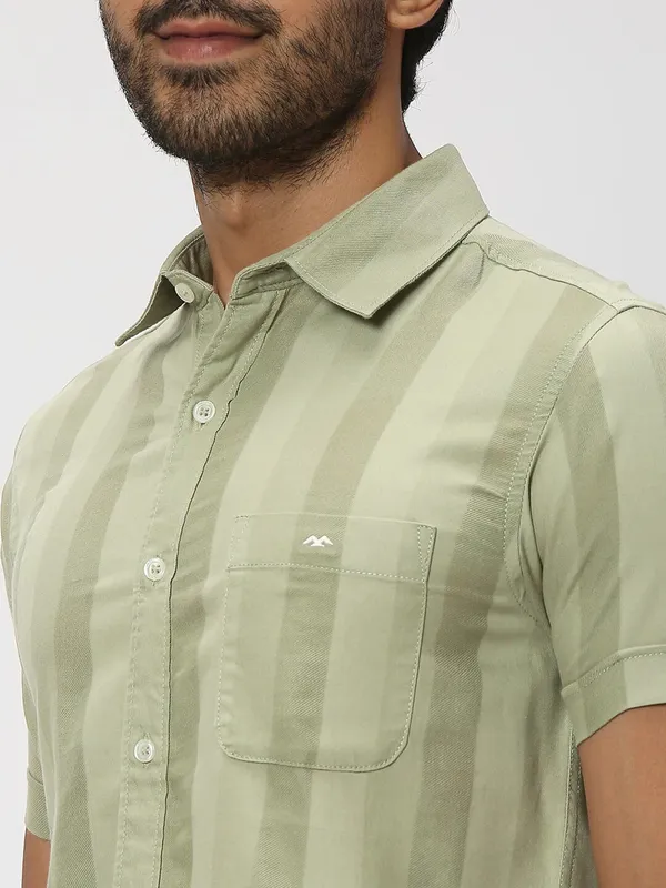 Mufti sage green stripe cotton shirt