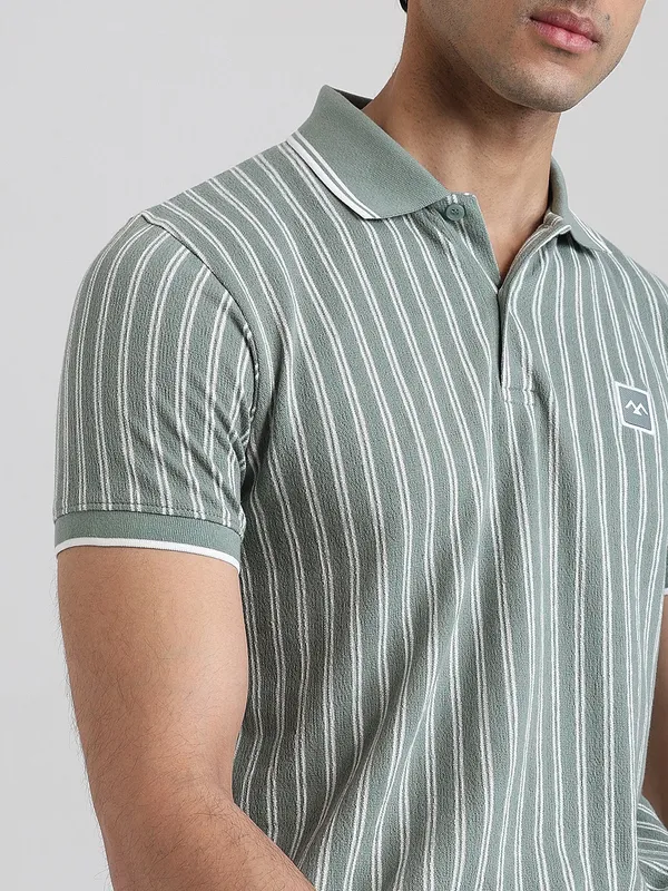 MUFTI sage stripe polo t-shirt
