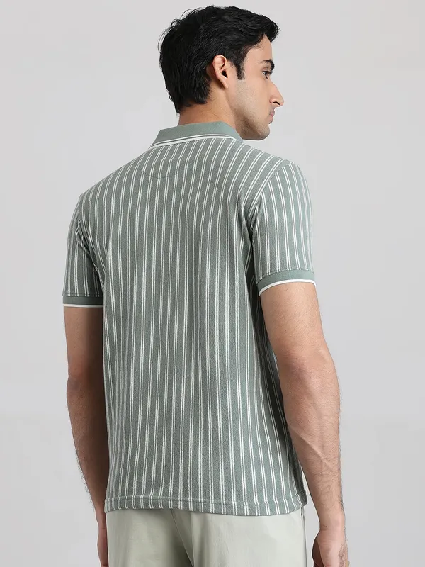 MUFTI sage stripe polo t-shirt