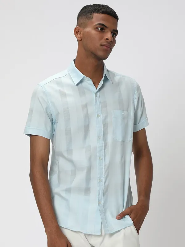 Mufti sky blue checks cotton shirt